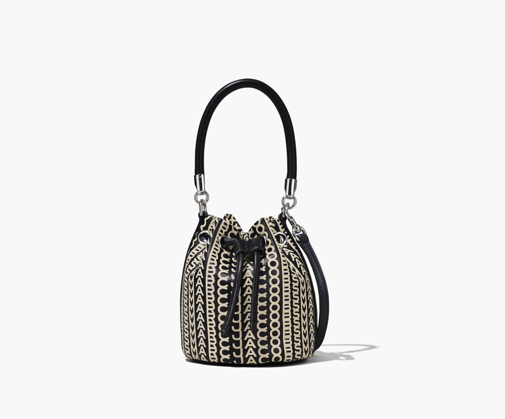 The Monogram Leather Mini Bucket Bag (Black/White)